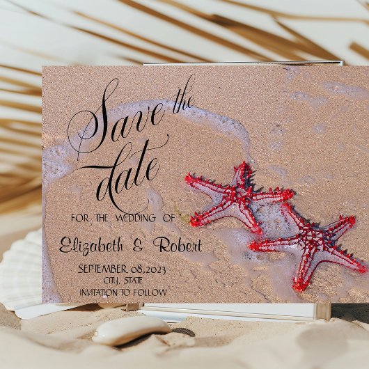 Strandhuwelijk Rode Zeester Bewaar De Datum Save The Date