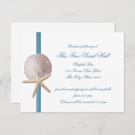 Strandhuwelijk zanddollar en zeester receptie kaart (Voorkant / Achterkant)