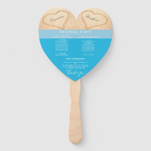 Strandhuwelijkprogramma 'Hearts' blauw Handwaaier (Achterkant)