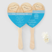 Strandhuwelijkprogramma 'Hearts' blauw Handwaaier (Voorkant en achterkant)