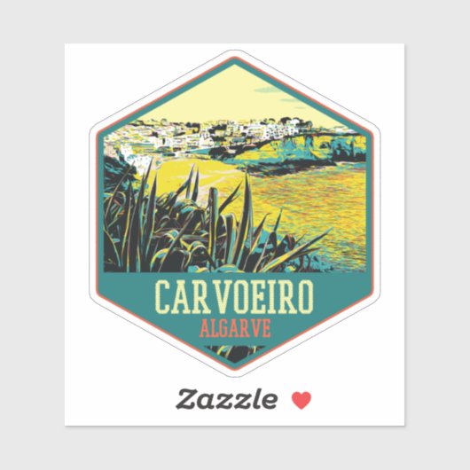 strandillustratie Algarve Carvoeiro Portugal Sticker (Vel)