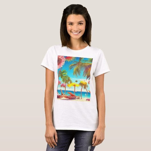 Strandillustratie T-shirt (Voorkant volledig)