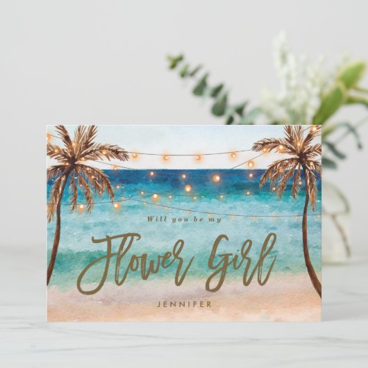 strandje wordt mijn voorstel voor een bloemmeisje bedankkaart (Staand voorkant)