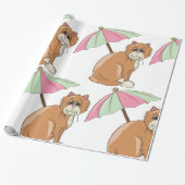 Strandkat met roze en groene paraplu cadeaupapier (Uitgerold)