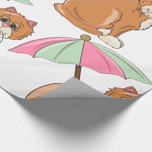 Strandkat met roze en groene paraplu cadeaupapier