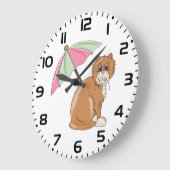 Strandkat met roze en groene paraplu grote klok (Hoek)