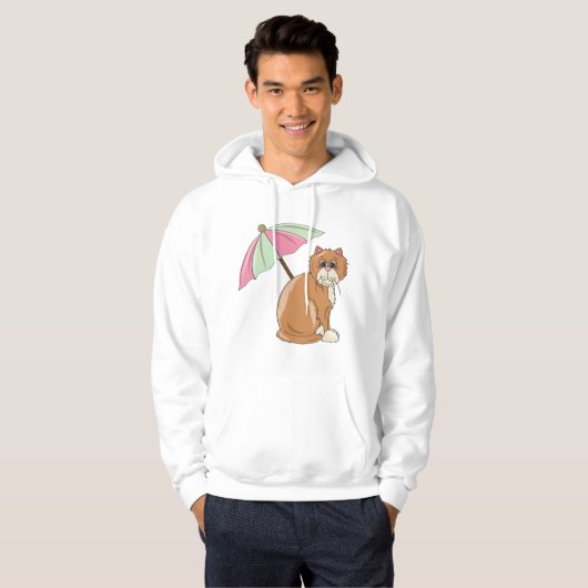 Strandkat met roze en groene paraplu hoodie (Voorkant volledig)