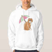 Strandkat met roze en groene paraplu hoodie (Voorkant)