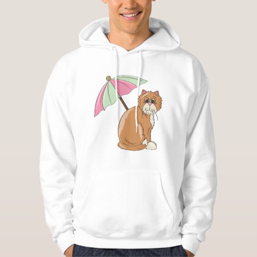 Strandkat met roze en groene paraplu hoodie (Voorkant)