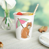 Strandkat met roze en groene paraplu papieren bekers