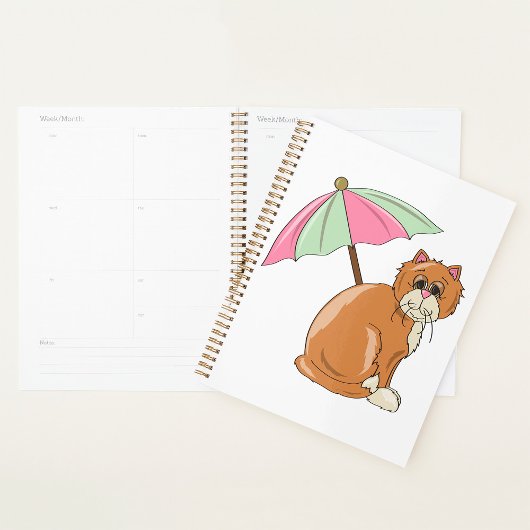 Strandkat met roze en groene paraplu planner