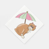 Strandkat met roze en groene paraplu servet (Hoek)