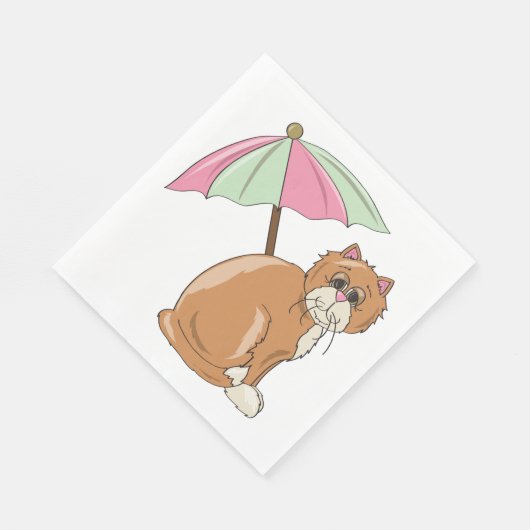 Strandkat met roze en groene paraplu servet (Hoek)