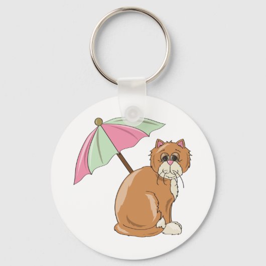 Strandkat met roze en groene paraplu sleutelhanger (Voorkant)
