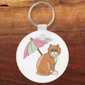 Strandkat met roze en groene paraplu sleutelhanger (Voorkant)