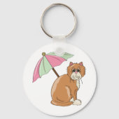 Strandkat met roze en groene paraplu sleutelhanger (Achterkant)
