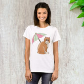 Strandkat met roze en groene paraplu t-shirt