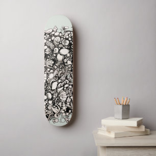 Strandkei tekening zwart wit persoonlijk skateboard