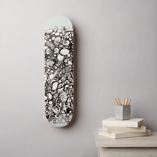 Strandkei tekening zwart wit persoonlijk skateboard (Muurkunst)