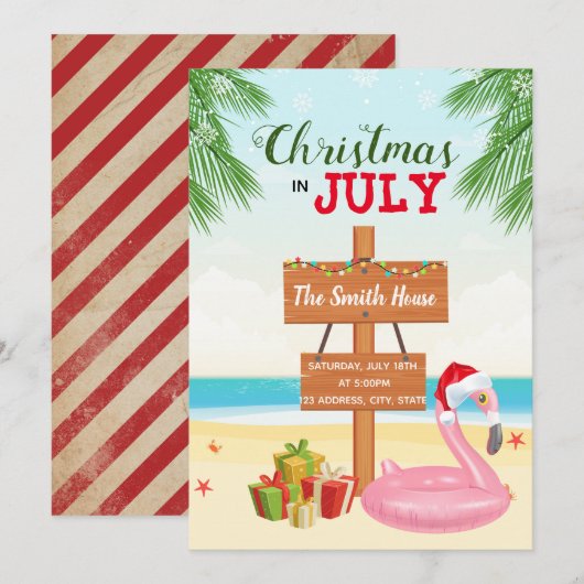 Strandkerst in juli feestuitnodiging kaart (Voorkant / Achterkant)
