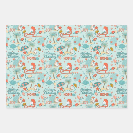 Strandkerst, kustkleur, aqua, sinaasappel, zand inpakpapier vel (Voorkant)