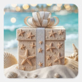 Strandkerstcadeau met zeesterren vierkante sticker (Voorkant)