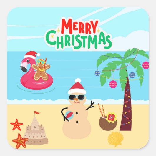 Strandkerstscène Vierkante Sticker (Voorkant)