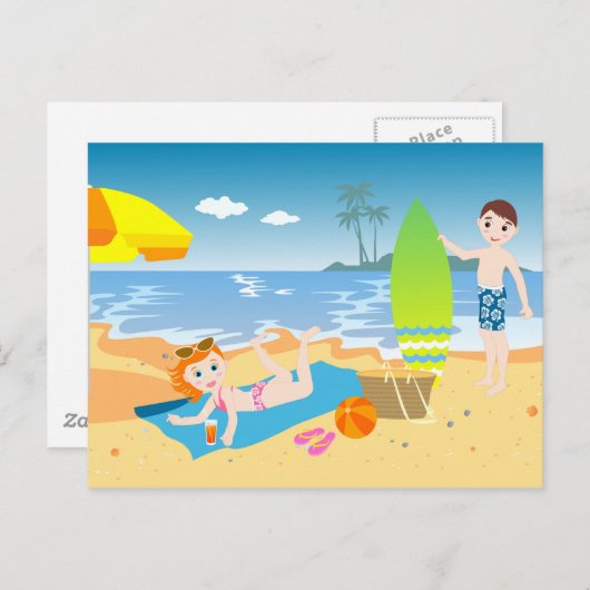 Strandkinderen Verjaardagsfeestje Bedankt Briefkaart (Voorkant / Achterkant)