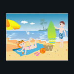 Strandkinderen Verjaardagsfeestje Bedankt Briefkaart<br><div class="desc">Elke zomerdag is een feest voor kinderen op het strand. Het meisje ligt te zonnen en geniet van haar verfrissing. De jongen houdt een surfplank vast en staat klaar om wat golven te vangen! Het strand is de plek om heen te gaan en plezier te maken met vrienden, misschien ook...</div>