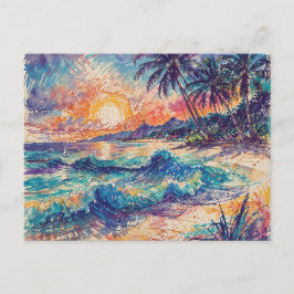 Strandkrabbels - Lijnkunst stijl landschap Briefkaart