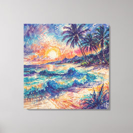 Strandkrabbels - Lijnkunst stijl landschap Canvas Afdruk