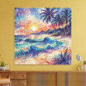 Strandkrabbels - Lijnkunst stijl landschap Canvas Afdruk (Insitu (Woonkamer))