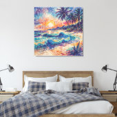 Strandkrabbels - Lijnkunst stijl landschap Canvas Afdruk (Insitu (Slaapkamer))