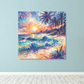 Strandkrabbels - Lijnkunst stijl landschap Canvas Afdruk (Insitu (Houten vloer))