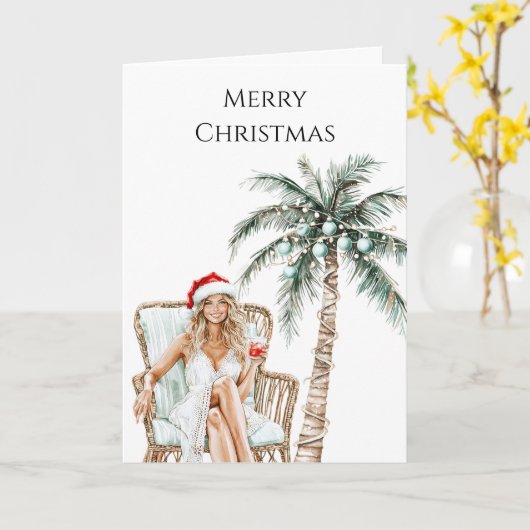 Strandkust Blond Vrouw Kerstmis Kaart (Gele Bloem)
