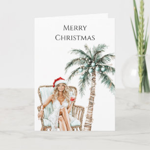 Strandkust Blond Vrouw Kerstmis Kaart