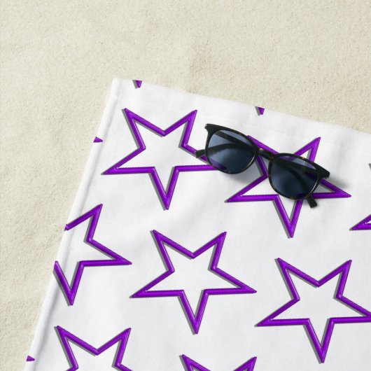 Strandlaken - 3D Paarse sterren en 2 blauw (In situ)