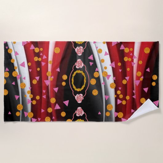 Strandlaken Abstract Rood Zwart Wit (Voorkant)