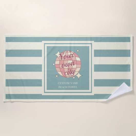 Strandlaken blauwgroen beige personaliseerbare sta (Voorkant)