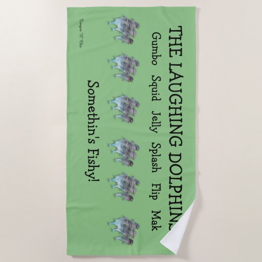 Strandlaken De lachende dolfijnen! (Voorkant)