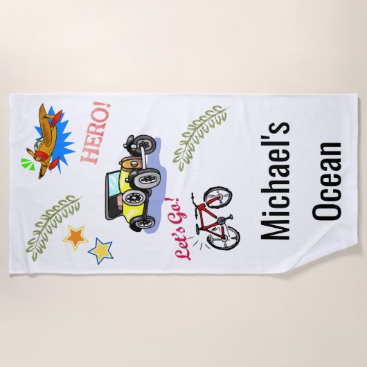 Strandlaken Hero Fietsauto Vliegtuig (Voorkant)