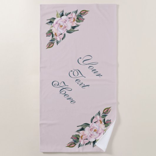 Strandlaken Magnolia roze bloemen (Voorkant)