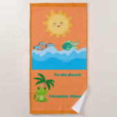 Strandlaken met kikker, oceaan, vis en het strand (Voorkant)