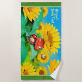 Strandlaken slaperig lieveheersbeestje zonnebloeme (Voorkant)