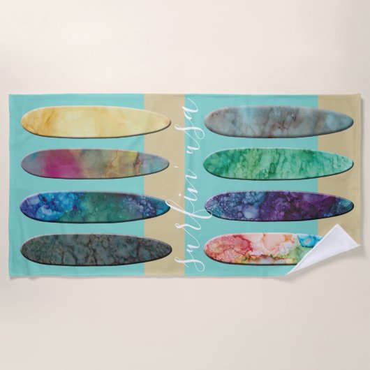 Strandlaken Surfboards in het Zand (Voorkant)