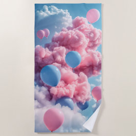 Strandlaken Verjaardag Roze Blauwe Ballonnen Sky