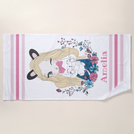 Strandlaken voor meisjes | Schattige Floral aangep (Voorkant)