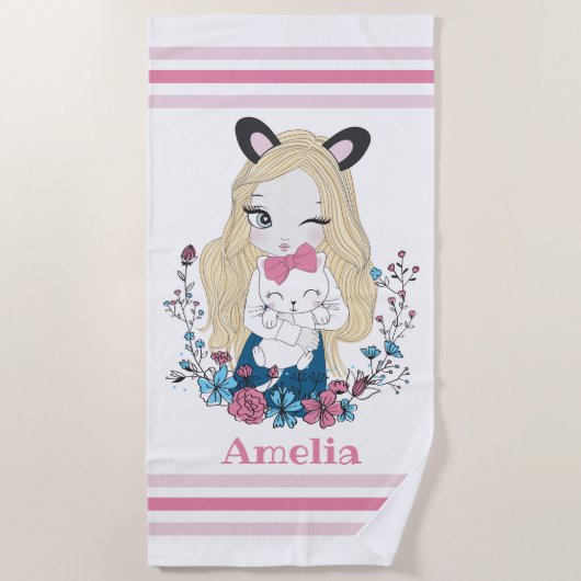 Strandlaken voor meisjes | Schattige Floral aangep (Voorkant)