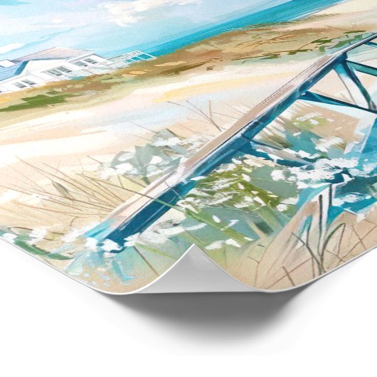 Strandlandschap Illustratie waterverf Stijl Poster (Hoek)