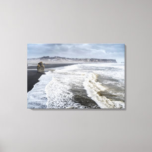 Strandlandschap in de winter canvas afdruk